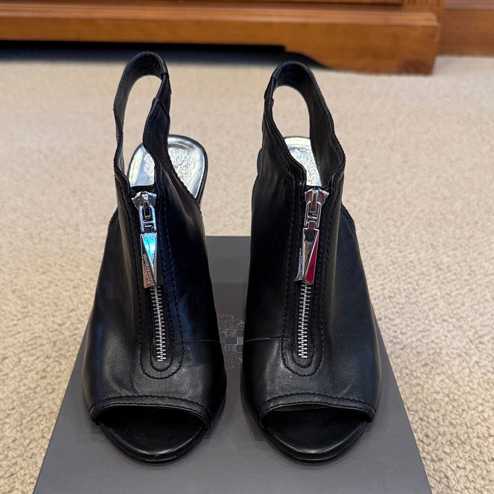 Vince Camuto Black Peep-Toe Heels with Zipper